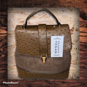 KHAKI OSTRICH VEGAN BACKPACK PURSE